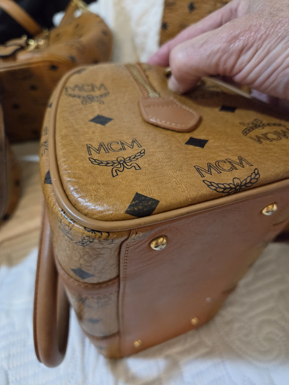 MCM Visetos Cognac Mini Boston Satchel - Picture 6 of 15